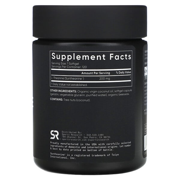 Alternative view of Sports Research, L-Theanine, 200 mg, 120 Softgels