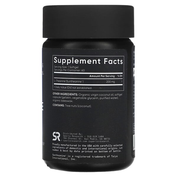 Alternative view of Sports Research, L-Theanine, 200 mg, 60 Softgels