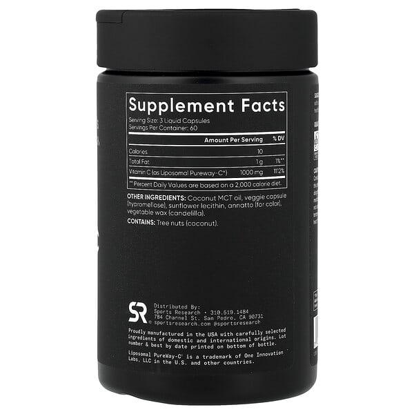 Alternative view of Sports Research, Liposomal Vitamin C, 180 Liquid Veggie Capsules (333 mg per Capsule)