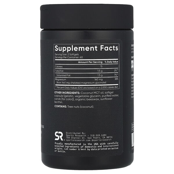 Alternative view of Sports Research, Magnesium Glycinate, 120 Softgels (80 mg per Softgel)