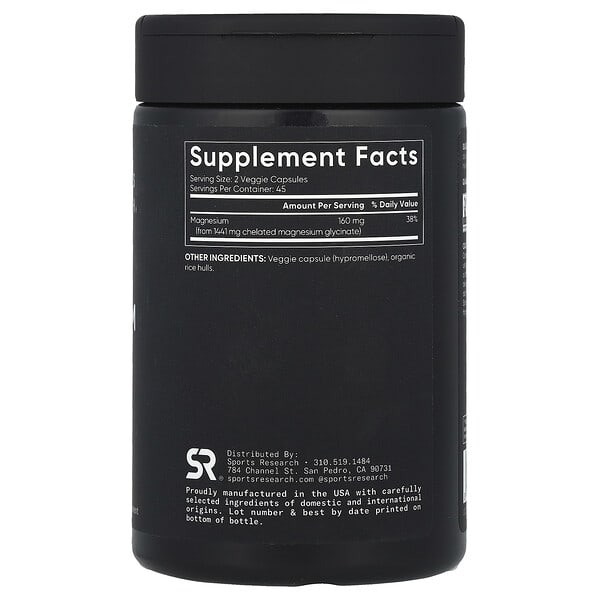 Alternative view of Sports Research, Magnesium Glycinate, 90 Veggie Capsules (80 mg per Capsule)