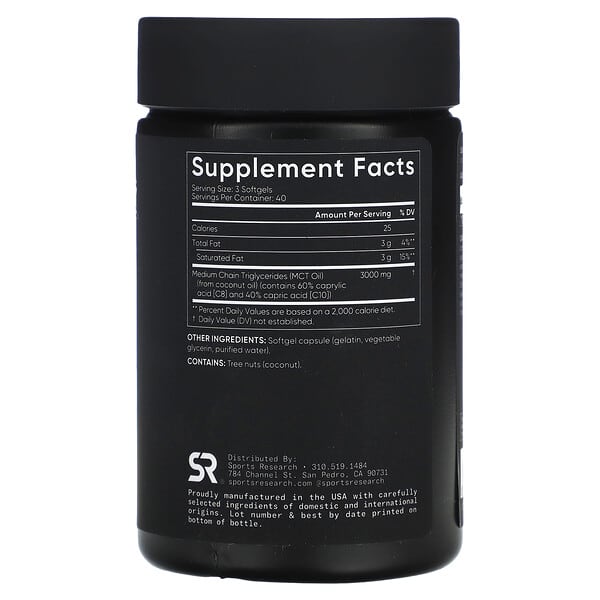 Alternative view of Sports Research, MCT Oil, 120 Softgels (1,000 mg per Softgel)
