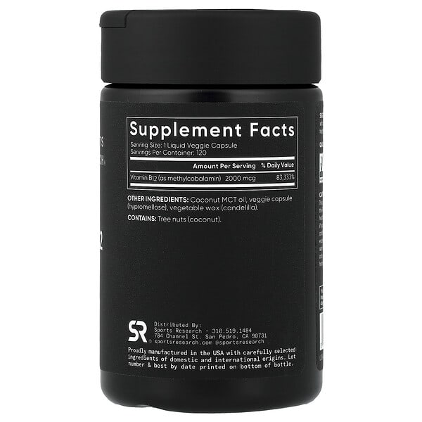 Sports Research, Methyl Vitamin B12, 2,000 mcg, 120 Liquid Veggie Capsules 2 Sports Research, Methyl Vitamin B12, 2,000 mcg, 120 Liquid Veggie Capsules - Ảnh 2
