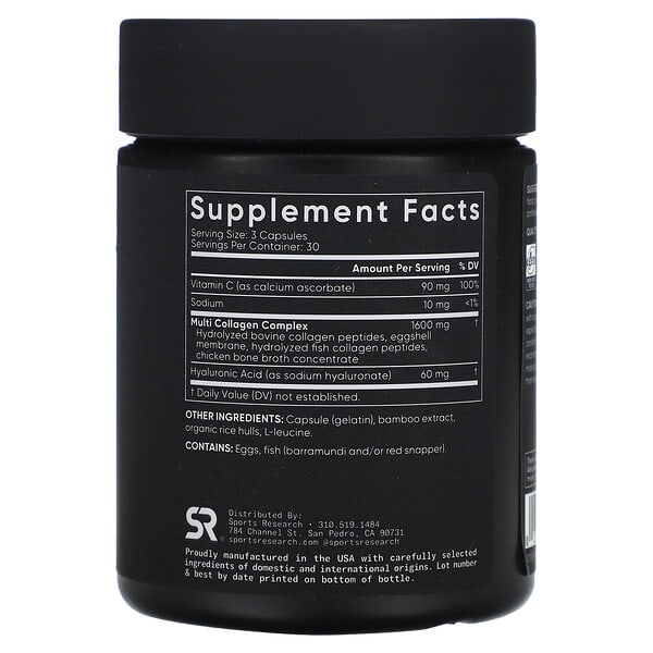 Alternative view of Sports Research, Multi Collagen , 1,600 mg, 90 Capsules