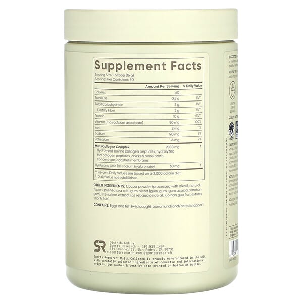 Alternative view of Sports Research, Multi Collagen, Chocolate, 1.06 lb (480 g)