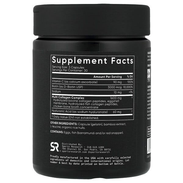 Alternative view of Sports Research, Multi Collagen With Biotin, 90 Capsules