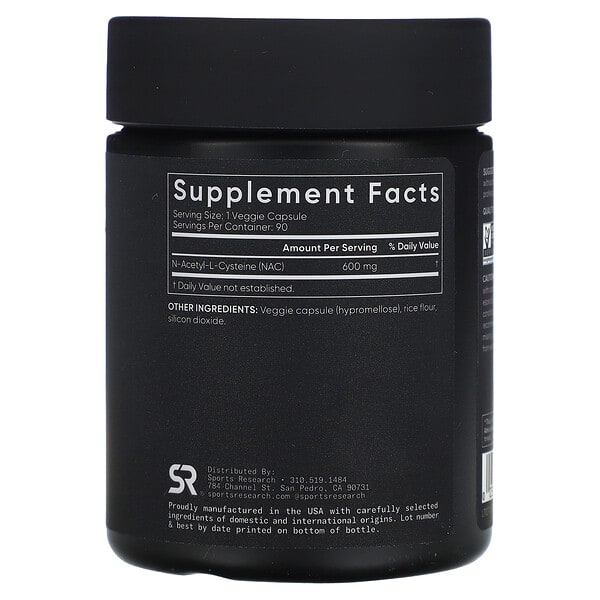 Alternative view of Sports Research, NAC, N-Acetyl-Cysteine, 600 mg, 90 Veggie Capsules