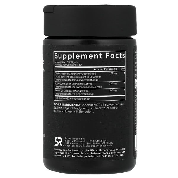 Alternative view of Sports Research, Oil Of Oregano With Black Cumin, 60 Softgels