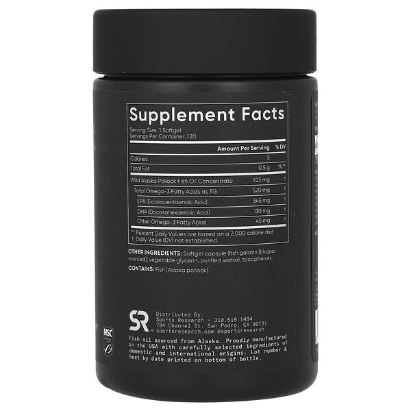 Alternative view of Sports Research, Omega-3 Fish Oil, Mini Gels, 120 Softgels