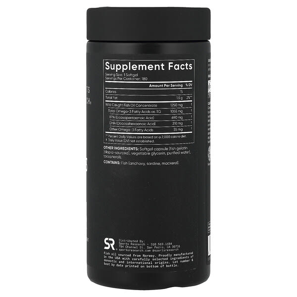 Alternative view of Sports Research, Omega-3 Fish Oil, Triple Strength, 180 Softgels