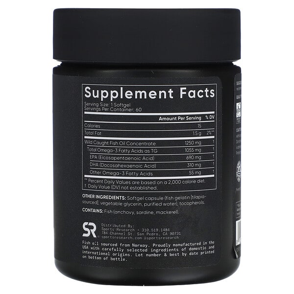 Alternative view of Sports Research, Omega-3 Fish Oil, Triple Strength, 60 Softgels