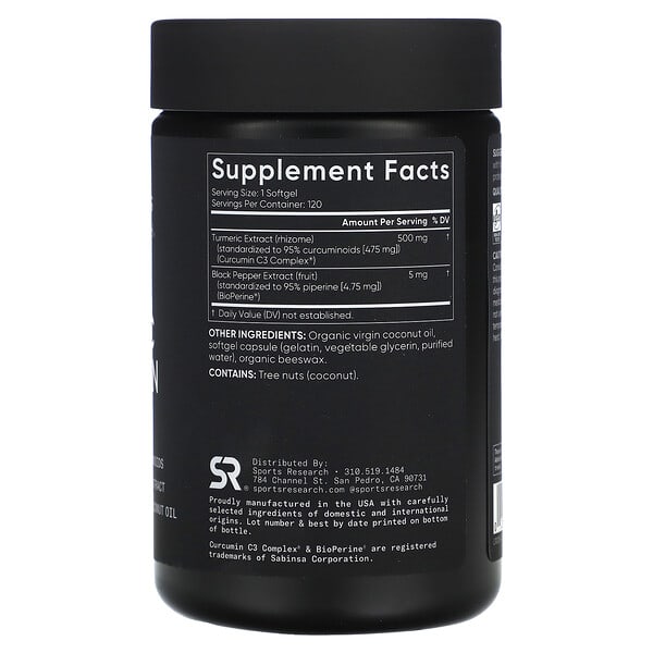Alternative view of Sports Research, Turmeric Curcumin, 500 mg, 120 Softgels