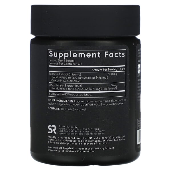 Alternative view of Sports Research, Turmeric Curcumin, 500 mg, 60 Softgels