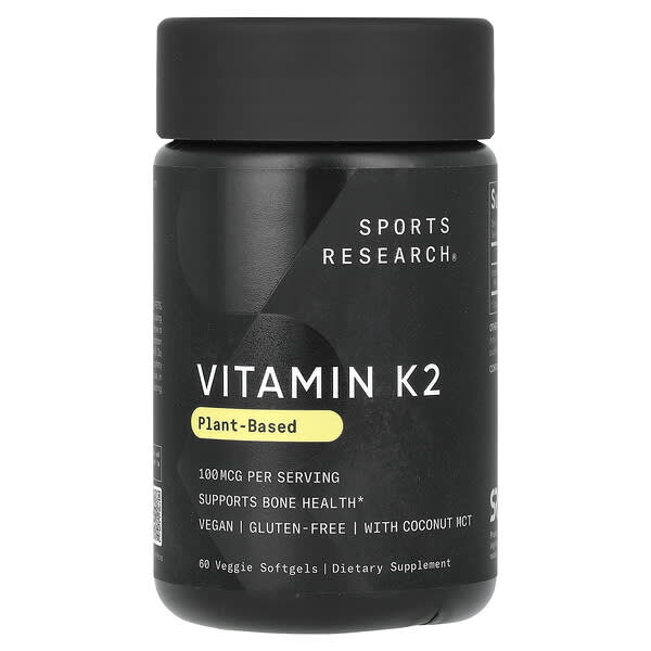 Sports Research, Vitamin K2, Plant-Based, 100 mcg, 60 Veggie Softgels
