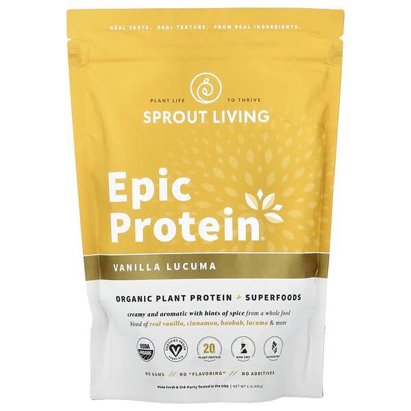 Sprout Living, Epic Protein®, Organic Plant Protein + Superfoods, Vanilla Lucuma, 1 lb (456 g)