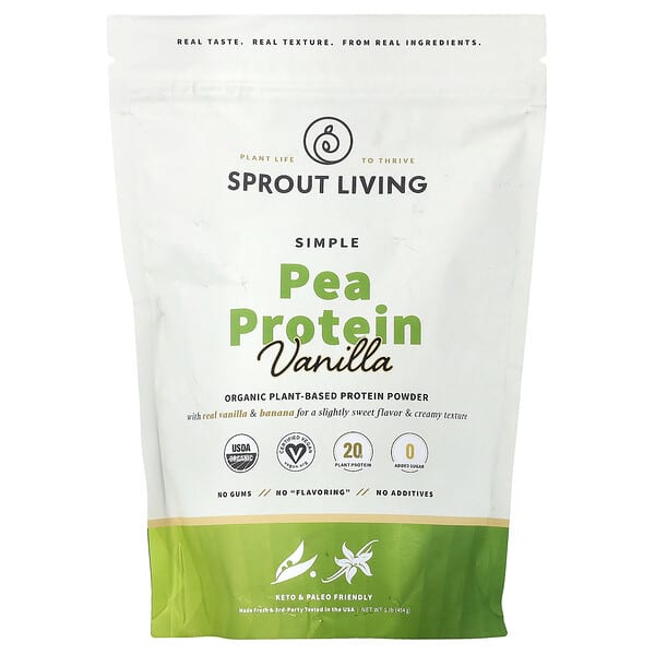 Sprout Living, Simple Pea Protein, Vanilla, 1 lb (454 g)