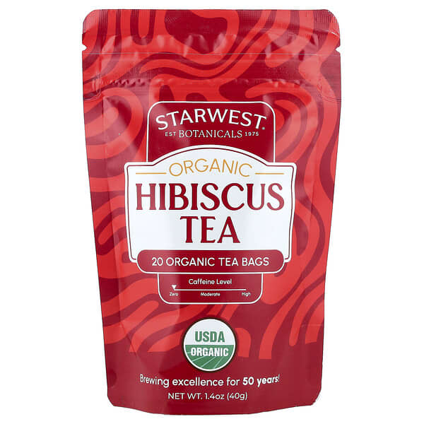 Starwest Botanicals, Organic Hibiscus Tea, Caffeine Free, 20 Organic Tea Bags, 1.4 oz (40 g)