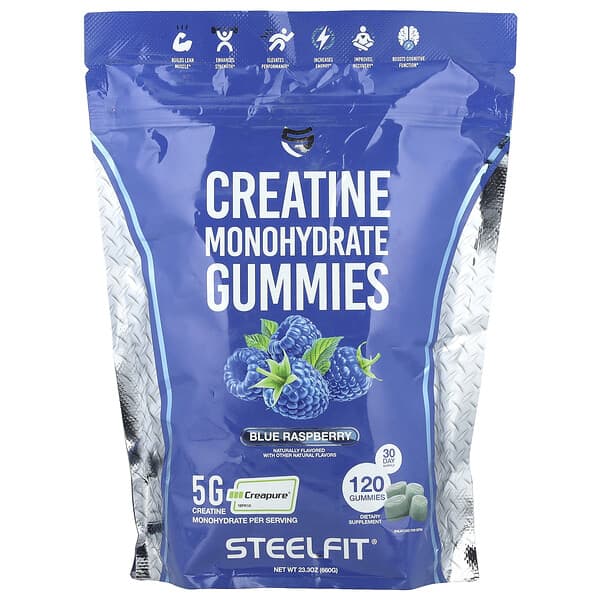 SteelFit, Creatine Monohydrate Gummies, Blue Raspberry, 120 Gummies