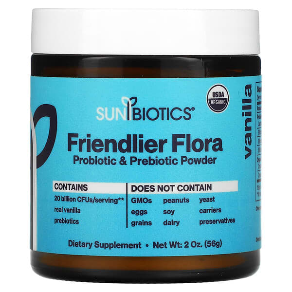 Sunbiotics, Friendlier Flora Probiotic & Prebiotic Powder, Vanilla, 2 oz (56 g)