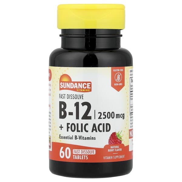 Sundance Vitamins, B-12 + Folic Acid, Fast Dissolve, Natural Berry, 60 Fast Dissolve Tablets