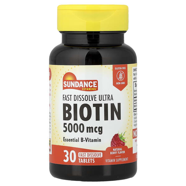 Sundance Vitamins, Biotin, Natural Berry, 5,000 mcg, 30 Fast Dissolve Tablets