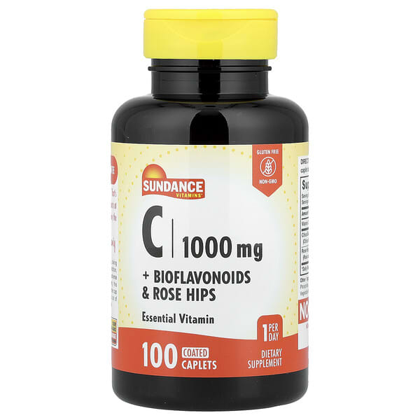 Sundance Vitamins, C + Bioflavonoids & Rose Hips, 100 Coated Caplets