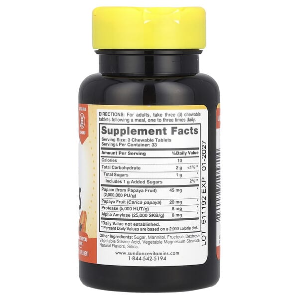 Alternative view of Sundance Vitamins, Chewable Papaya Enzymes, Natural Tropical , 100 Chewable Tablets