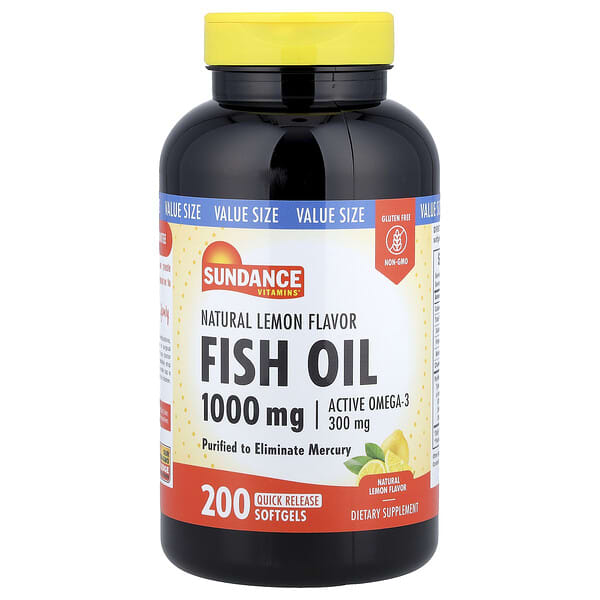 Sundance Vitamins, Fish Oil, Natural Lemon, 1,000 mg, 200 Quick Release Softgels