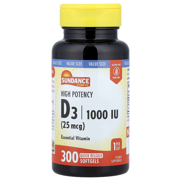 Sundance Vitamins, High Potency D3, 25 mcg (1,000 IU), 300 Quick Release Softgels