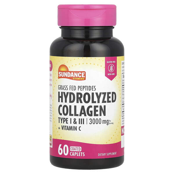 Sundance Vitamins, Hydrolyzed Collagen Type I & III + Vitamin C, 60 Coated Caplets