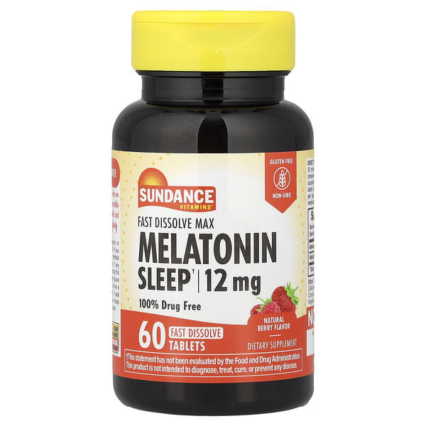 Sundance Vitamins, Melatonin, Natural Berry, 12 mg, 60 Fast Dissolve Tablets