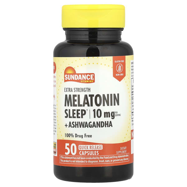 Sundance Vitamins, Melatonin Sleep + Ashwagandha, 50 Quick Release Capsules