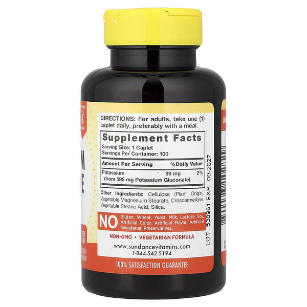 Alternative view of Sundance Vitamins, Potassium Gluconate, 595 mg, 100 Caplets