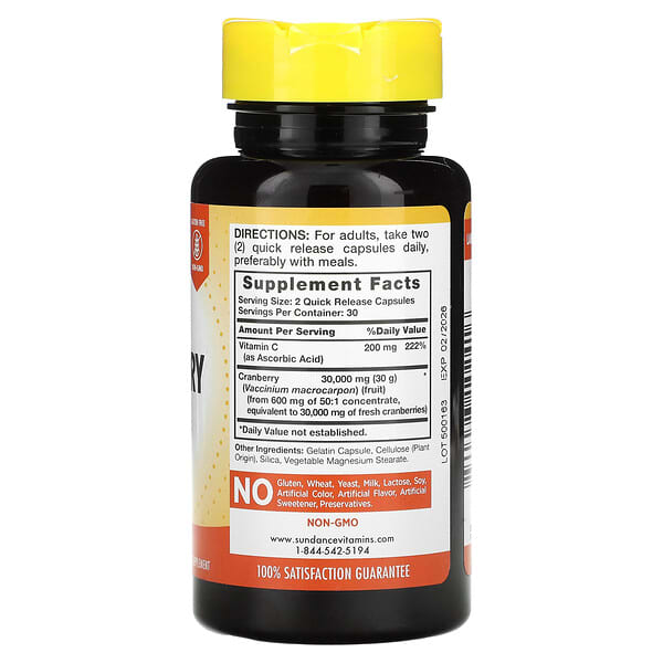 Alternative view of Sundance Vitamins, Triple Strength Cranberry, 10,000 mg, 60 Quick Release Capsules