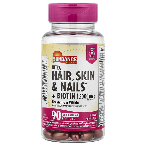Sundance Vitamins, Ultra Hair, Skin & Nails + Biotin, 90 Quick Release Softgels