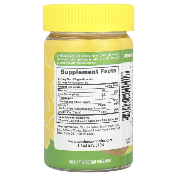 Alternative view of Sundance Vitamins, Vitamin C & Zinc Gummies, Natural Lemon, 36 Vegan Gummies