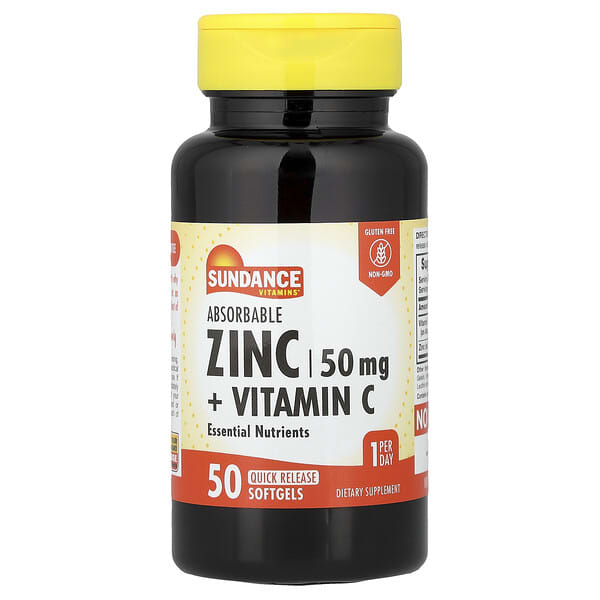 Sundance Vitamins, Zinc + Vitamin C, Absorbable , 50 Quick Release Softgels