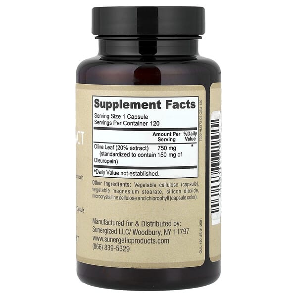 Alternative view of Sunergetic, Olive Leaf Extract, 750 mg, 120 Capsules