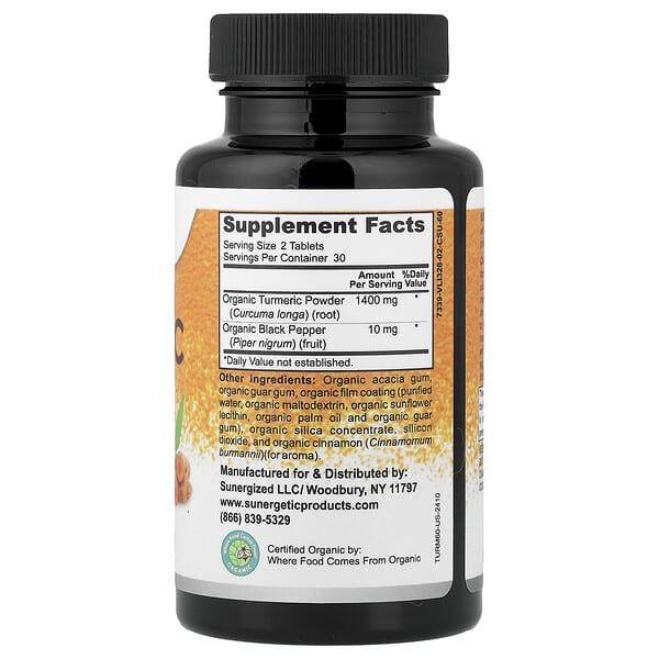 Alternative view of Sunergetic, Organic Turmeric, 60 Tablets