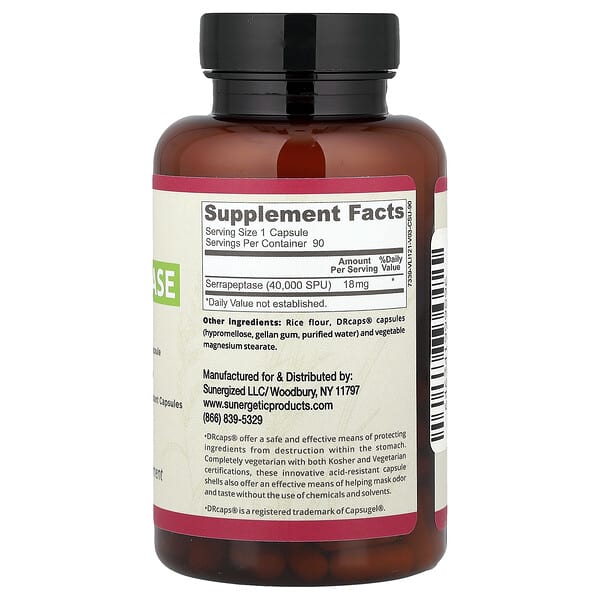 Alternative view of Sunergetic, Serrapeptase, 90 Capsules (18 mg per Capsule)