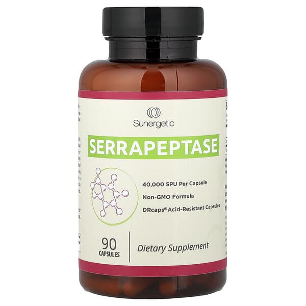 Sunergetic, Serrapeptase, 90 Capsules (18 mg per Capsule)