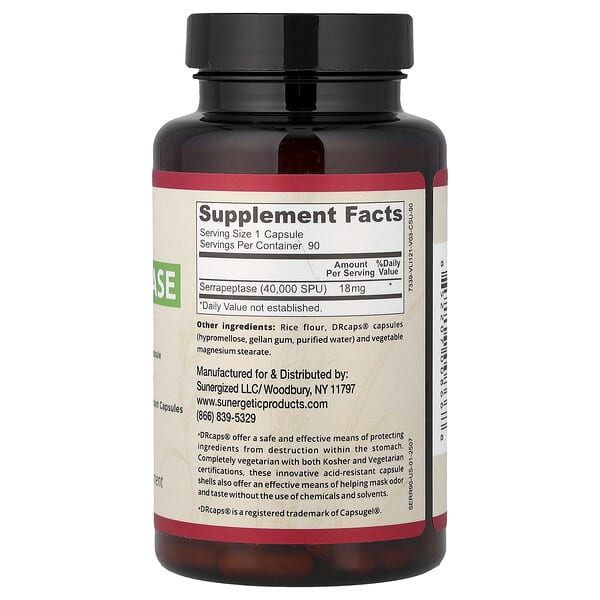 Alternative view of Sunergetic, Serrapeptase, 90 Capsules (18 mg per Capsule)