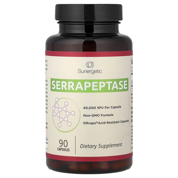 Sunergetic, Serrapeptase, 90 Capsules (18 mg per Capsule)