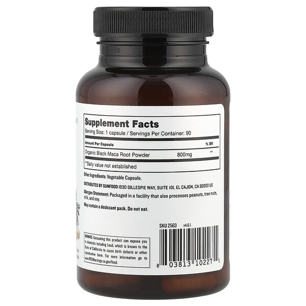 Alternative view of Sunfood, Black Maca, 800 mg, 90 Capsules