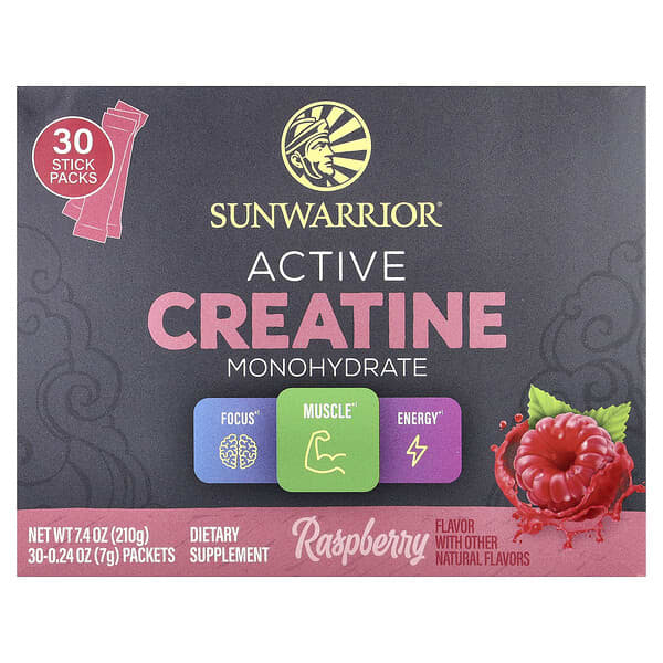 Sunwarrior, Active Creatine Monohydrate, Raspberry, 30 Packets, 0.24 oz (7 g) Each