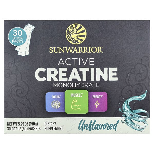 Sunwarrior, Active Creatine Monohydrate, Unflavored, 30 Packets, 0.17 oz (5 g) Each