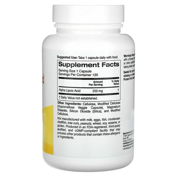 Alternative view of Super Nutrition, Alpha Lipoic Acid, 250 mg, 120 Veggie Capsules