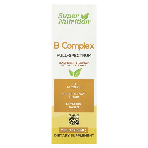 Super Nutrition, B Complex Full Spectrum with Vitamin B12, Pantothenic Acid, Biotin, and Niacin, Raspberry Lemon, 2 fl oz (59 ml)