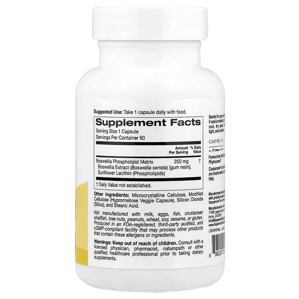 Alternative view of Super Nutrition, Boswellia Serrata Phytosome with Sunflower Lecithin, 250 mg, 60 Veggie Capsules