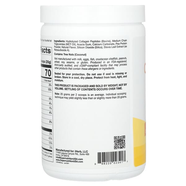 Alternative view of Super Nutrition, Collagen Creamer with Hydrolyzed 1 & 3, Calcium, Protein, and Iron, Vanilla, 8.46 oz (240 g)